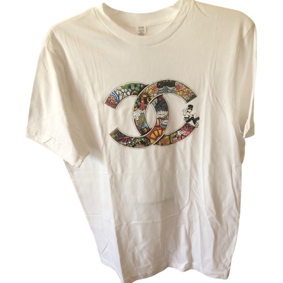 Women’s Luxury Vibe White Multicolor Short Sleeve Tee Sia M - Picture 1 of 4